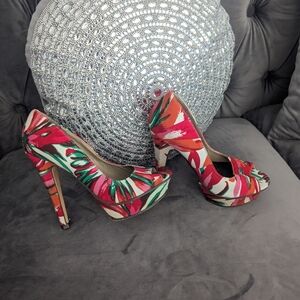 Floral Peep-Toe Platform Heels
